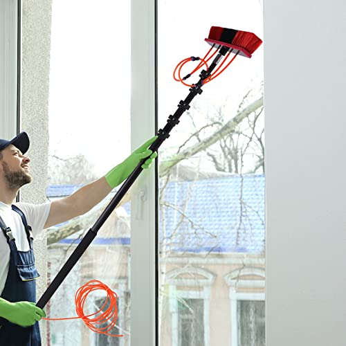 Water Fed Pole Kit 20ft Solar Panel Cleaning Brush with 210° Rotatable Brush Head & 23ft Hose Telescopic Window Cleaning Poles Outdoor Windows Cleaner Cleaning Brushes for Window Glass, Roof