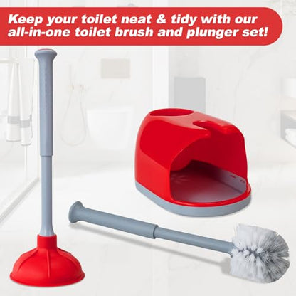 Toilet Plunger and Brush Set for Bathroom Cleaning with Holder, 16inch Plunger and Brush with Holder for Deep Cleaning Bathroom