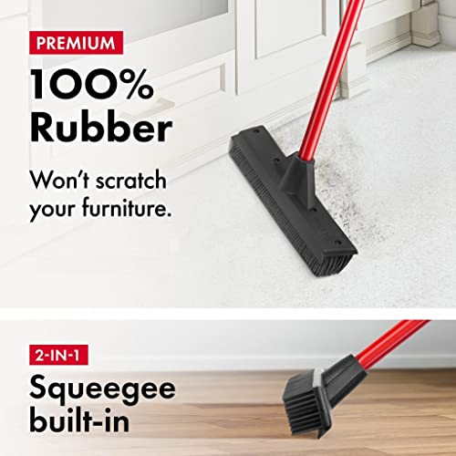 Pet Hair Remover Rubber Broom with Built in Squeegee - Carpet Rake for Pet Hair Removal on Hardwood Floor, Carpet & Tile - Picks Up More Dust & Debris - Rinse to Clean - size: 4 Piece Handle
