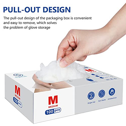 squish Disposable Gloves, 100 Count 4 mil Clear Vinyl Gloves Latex Free Powder-Free Health Glove Cleaning Rubber Glove for Kitchen Cooking Cleaning Food Handling, Medium - size: Medium (Pack of 100)