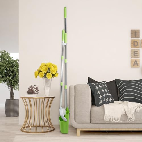 Broom and Dustpan Set, Dustpans with Broom Combo for Home, Heavy Dust Broom and Dustpan Combo, Long Handle Dust Pan and Broom Set for Kitchen, Office, Pet Hair(Gray Green) - color: Green 1-pack