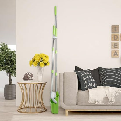 Broom and Dustpan Set, Dustpans with Broom Combo for Home, Heavy Dust Broom and Dustpan Combo, Long Handle Dust Pan and Broom Set for Kitchen, Office, Pet Hair(Gray Green) - color: Green 1-pack