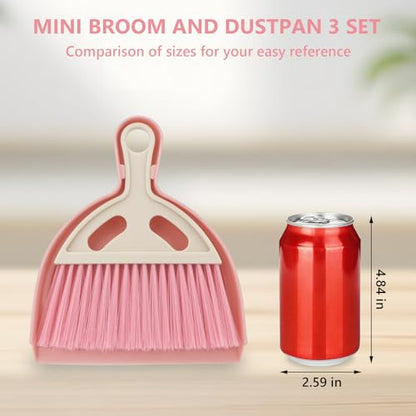 Mini Dustpan and Brush Set Portable Small Broom with Dust Pan Handheld Hangable Whisk Broom and Dust pan for Home, Kitchen, Table, Office, Car 3Pcs (Blue-Green-Pink) - color: Blue-green-pink