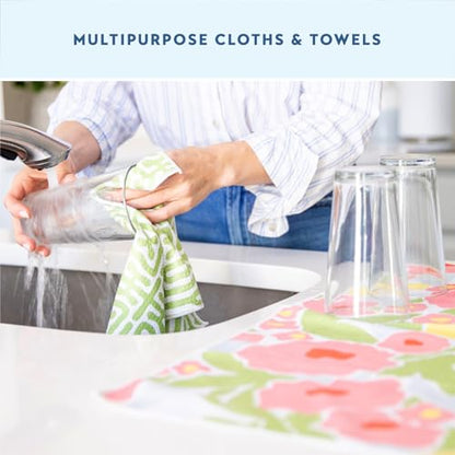 ELYN Microfiber Kitchen Dish Towel & Dish Cloth Set, Quick-Dry & Absorbent Waffle Weave Cleaning Cloths, Set of One Kitchen Towel & Two Washcloths, Paper Towels Alternative (Painterly Floral & Grid) - color: Painterly Floral & Grid, style: Towel & Cloth S