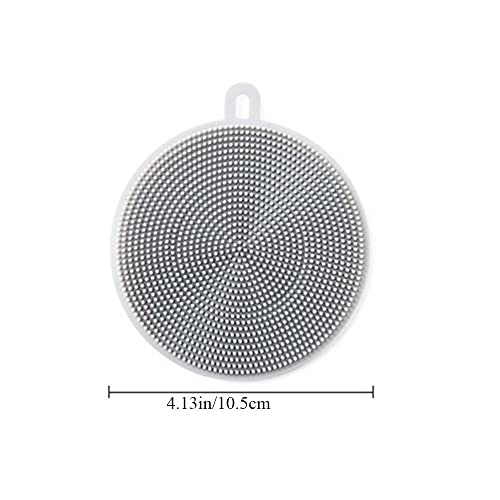 Generic Non-Scratch Silicone Sponges Cleaning Brush Round Shape Kitchen Scrubber Sponges for Vegetable Fruits Pot Pan Dish Bowl (Grey) - color: Gray