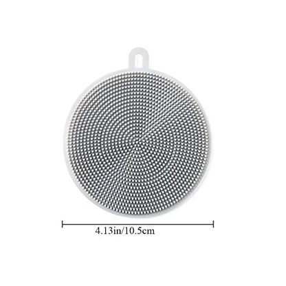 Generic Non-Scratch Silicone Sponges Cleaning Brush Round Shape Kitchen Scrubber Sponges for Vegetable Fruits Pot Pan Dish Bowl (Grey) - color: Gray