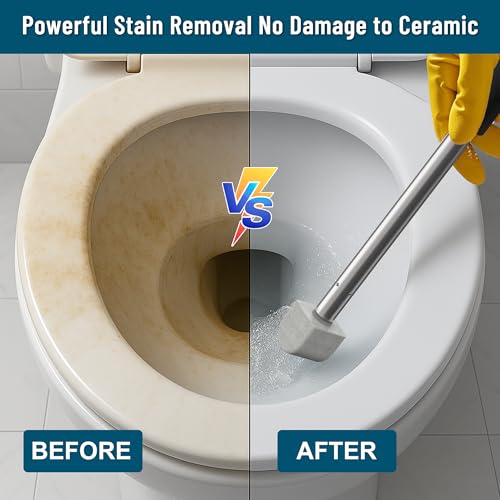 Pumice Stone Toilet Bowl Cleaner,16.7Inch Toilet Pumice Stone with Handle Cleans Hard Water Ring Calcium Buildup&Stains for Toilet Bath Kitchen Household Cleaning (Black) - color: Black
