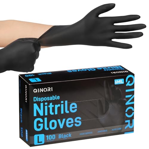 Nitrile Gloves Disposable 6 Mil Black Heavy Duty for Cooking/Food Handling/Tattoo/Hair Dye/Barber/Cleaning/Industrial - size: X-Large (100 count)