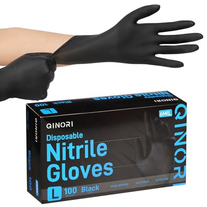 Nitrile Gloves Disposable 6 Mil Black Heavy Duty for Cooking/Food Handling/Tattoo/Hair Dye/Barber/Cleaning/Industrial - size: Large(Box of 1000）