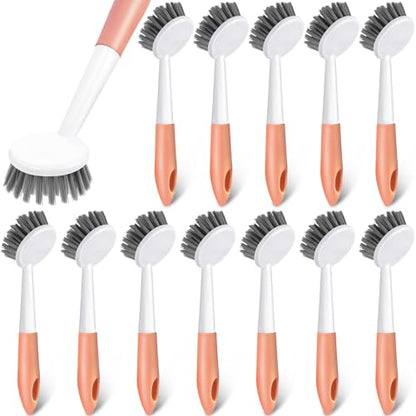 Patelai 12 Pack Kitchen Scrub Dish Brush with Long Handle Dish Scrubber with Stiff Bristles Scrub Brushes for Kitchen Dishes Washing Tools, Pots, Pans and Sink Cleaning (Orange) - color: Orange