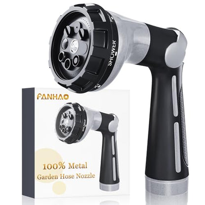 FANHAO Garden Hose Nozzle Heavy Duty, 100% Metal Water Hose Sprayer with 8 Spray Patterns, High Pressure Spray Nozzle Thumb Control On Off Valve for Lawn & Plant Watering, Car & Pet Washing - Silver - color: Silver