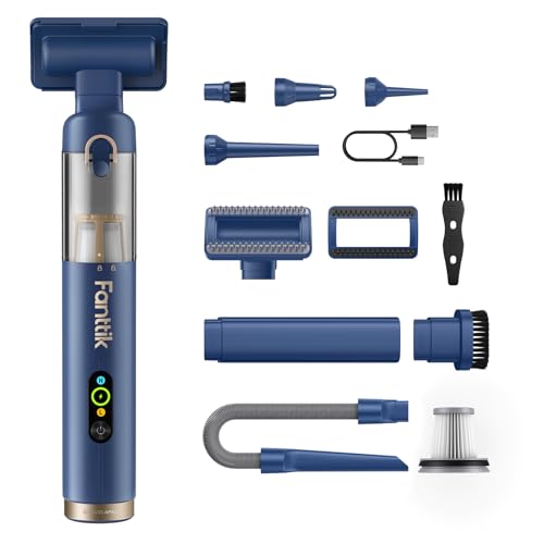 Fanttik Slim V10 APEX Cordless Car Vacuum, 4-in-1 Portable Mini Handheld Vac, 19kPa Suction Power, Upgraded Smart Digital Display, 2 Suction Modes for Small Jobs, Car, Office Desk, Keyboards (Blue) - color: Blue