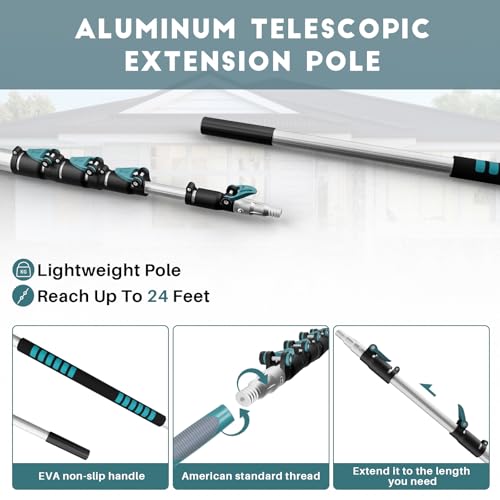 TelesPro 36 Foot High-Reach Duster Kit with 7-30FT Extendable Pole - High Ceiling Duster Cleaning Kit with Telescopic Pole,Cobweb Duster, Chenille Ceiling Fan Duster, Microfiber Feather Duster - size: 30 FT