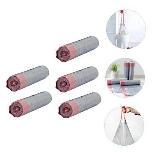 Abaodam 5 Rolls Drawstring Trash Bags Thickened Disposable Garbage Bags Strong Rubbish Pouches for Kitchen Use with Easy Tie Closure and Load-bearing Design Random Color
