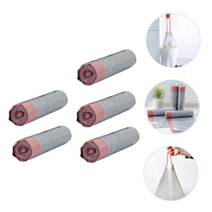 Abaodam 5 Rolls Drawstring Trash Bags Thickened Disposable Garbage Bags Strong Rubbish Pouches for Kitchen Use with Easy Tie Closure and Load-bearing Design Random Color