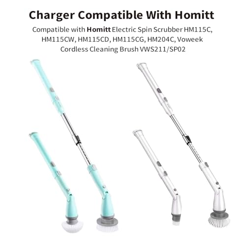 9V 6FT Charger for Homitt Electric Spin Scrubber, Compatible with HM115C, HM115CW, HM115CD, HM115CG, HM204C, 2-Prong AC Power Adapter, Replacement Power Supply for Voweek VWS211/SP02 Charging Cable