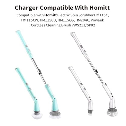 9V 6FT Charger for Homitt Electric Spin Scrubber, Compatible with HM115C, HM115CW, HM115CD, HM115CG, HM204C, 2-Prong AC Power Adapter, Replacement Power Supply for Voweek VWS211/SP02 Charging Cable