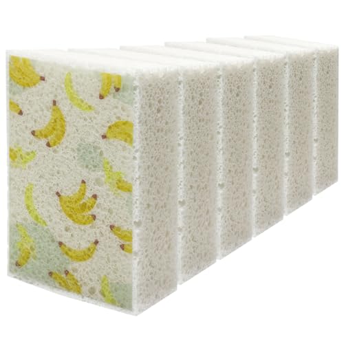 Scratch Scrub Sponge, 6 Kitchen Sponges for Cleaning Around the Home, Bathroom & More, Large Size Scratch-Free Dish Scrubber, Best for Nonstick Pots and Pans (4" x 6" x 1",Banana - color: Banana