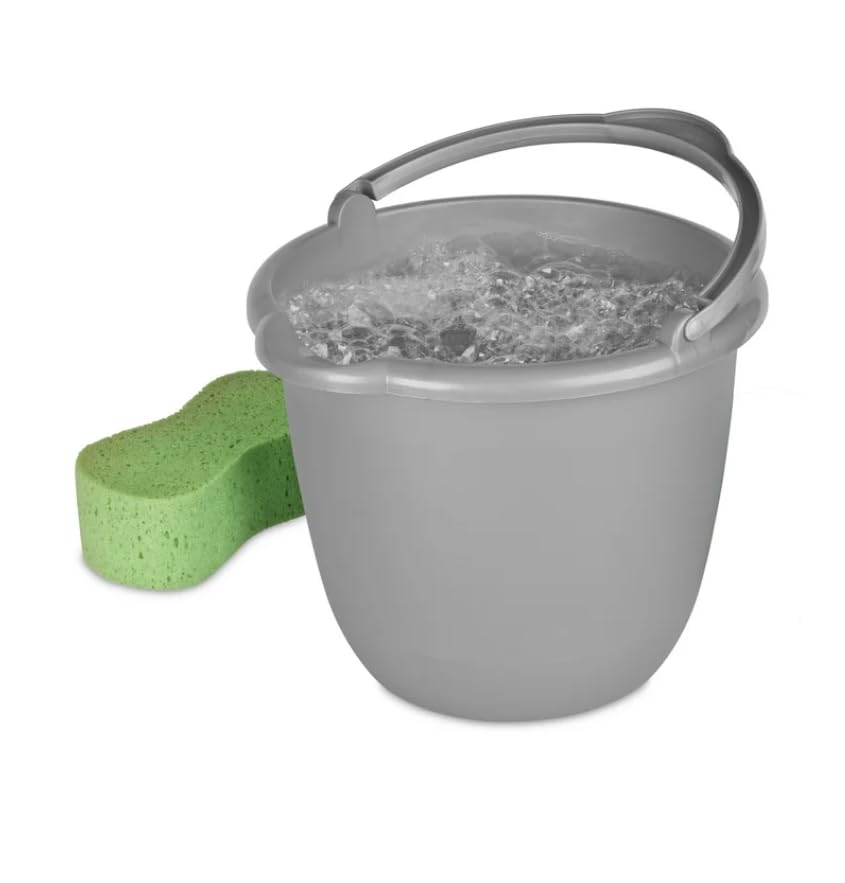 10 Qt. Spout Pail with Comfort Handle | Controlled Pour Plastic Bucket for Garage, Basement, Bathroom, Mudroom | Easy Clean, Sturdy Construction, Titanium Gray