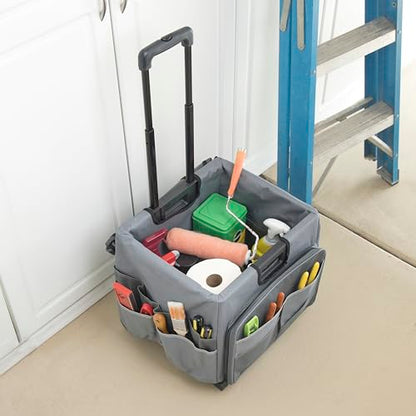 Mobile Folding Utility Cart with Canvas Storage Organizer Bag, Rolling Cart, Dark Grey/Grey - color: Dark Grey/Grey
