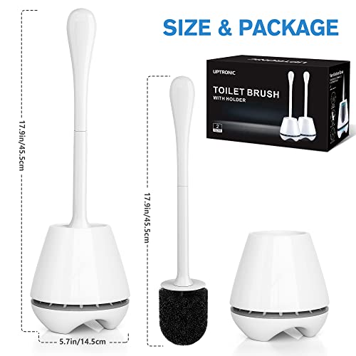 Toilet Brush and Holder 2 Pack, Toilet Brush with Ventilated Holder, Toilet Bowl Brush with Long and Large Handle for Bathroom-Toilet-Cleaning-Bristles-Comfortable