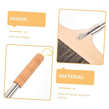 Wooden Broom with Stainless Steel Handle Soft Bristle Cleaning Brush for Hardwood Floors Carpets Indoor Use Lightweight Anti-Static Design for Easy Sweeping