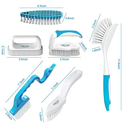 6 Pack Household Deep Cleaning Set - Kitchen, Bathroom & Floor Cleaning Brushes, Includes Scrub, Dish, Bottle, Grout, Crevice & Shoe Brushes
