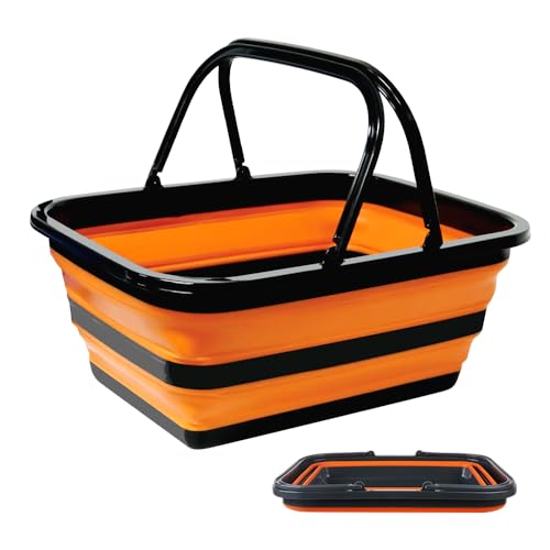Monozuki Collapsible Sink 4.8Gal/18.1L, Heavy Duty Foldable Basin with Handles for Camping, Car Wash, Kitchen – Also Use as Storage Basket for Home, Garage, RV(Orange) - color: Orange(4.8 Gal/18.1l)