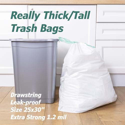 13 Gallon Tall Kitchen Drawstring Trash Bags - 1.2 Mil Extra Strong - Large Drawstring Garbage Bags - Large Plastic Bags - Individual, Unscented, White, 25" x 30", 40 Count - size: 40 Count (Pack of 1)