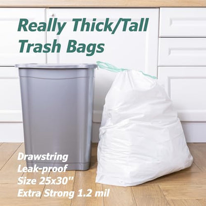 13 Gallon Tall Kitchen Drawstring Trash Bags - 1.2 Mil Extra Strong - Large Drawstring Garbage Bags - Large Plastic Bags - Individual, Unscented, White, 25" x 30", 40 Count - size: 40 Count (Pack of 1)