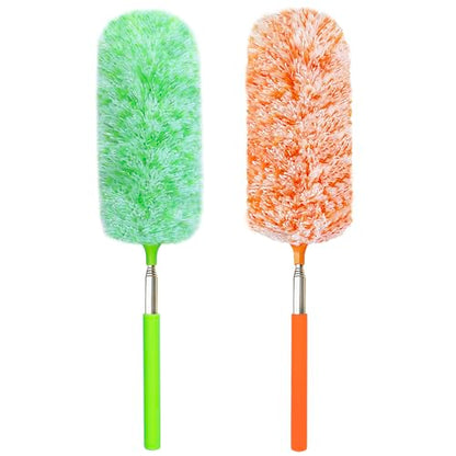 2 Pack Extendable Microfiber Feather Duster, Electrostatic Microfiber Head, Up to 30 Inch Extension Pole, Car Duster, Telescoping Feather Dusters for Cleaning