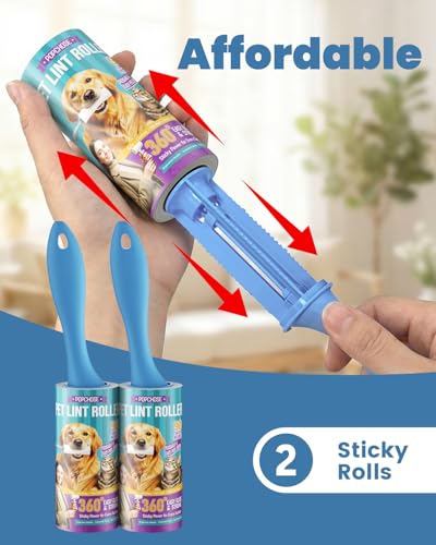 POPCHOSE Lint Rollers for Pet Hair Extra Sticky, 180 Sheet Extra Sticky Lint Rollers for Pet Hair,2 Handles & 2 Sticky Rolls,Dog Cat Hair Remover for Clothes,Furniture,Couch,Lint Roller for Clothes - size: 180 Sheets