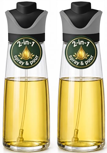 DWËLLZA KITCHEN Olive Oil Dispenser for Kitchen 2-in-1 Pour and Spray | 11.5 oz / 340 ml | Glass Olive Oil Sprayer for Cooking, Airfryer, Salad & BBQ | Set of 2 Bottles, Black - color: Black