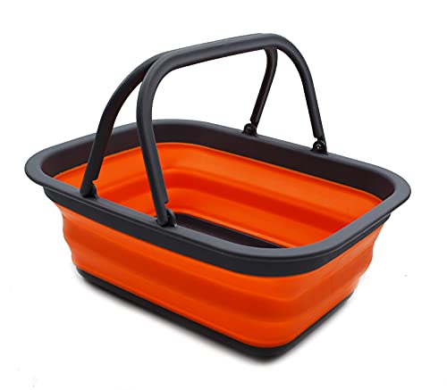 SAMMART SAMMART 9.2L (2.37Gallon) Collapsible Tub with Handle - Portable Outdoor Picnic Basket/Crater - Foldable Shopping Bag - Space Saving Storage Container (1, Grey/Orange) - color: Grey/Orange