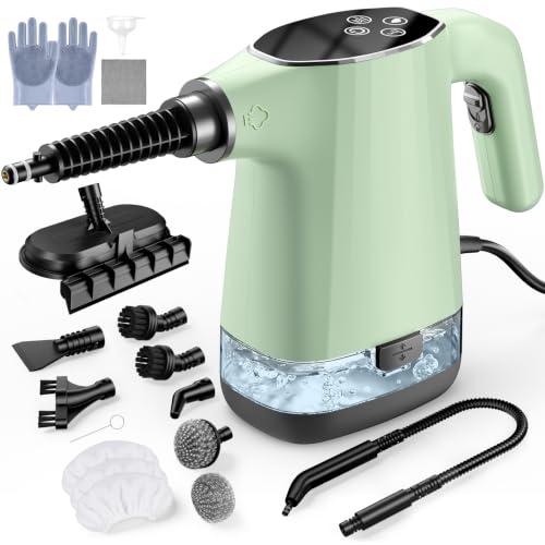 Handheld Steam Cleaner, Portable Steamer for Cleaning with 18PCS Accessories, 12s Fast Heating, Pressurized Steam Cleaner for Home, Kitchen, Bathroom, Car Detailing, Window, and Clothes, Green - color: Green