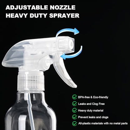 Spray Bottles 12oz Plastic Spray Bottle for Hair Mist/Stream Heavy Duty Empty Spray Bottles for Cleaning Solutions, Plants (12oz-Clear) - color: 12oz-Clear