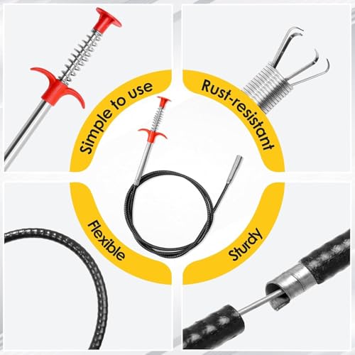 78 Inch Drain Snake Clog Remover, Flexible Grabber Tool with Strong 4-Claw, for Sink, Shower, Bathtub, Toilet & Kitchen - style: 78 IN