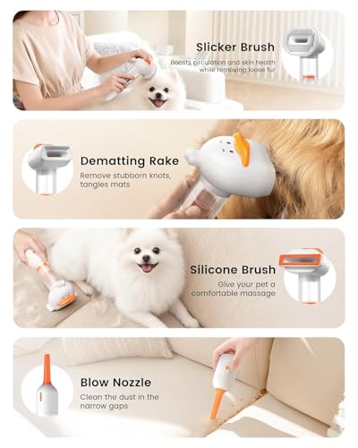 Upgraded kurtmark Vacuum Dog Brush for Shedding, 4-in-1 Self-Cleaning Slicker & Undercoat Rake, Deshedding Grooming Tool, Anti-Static, Massage & Combing All In One!