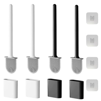 Toilet Bowl Brush and Holder Set, Flexible Silicone Bristles with Detachable Handle, Compact RV and Bathroom Toilet Brush (2 black 2 white)