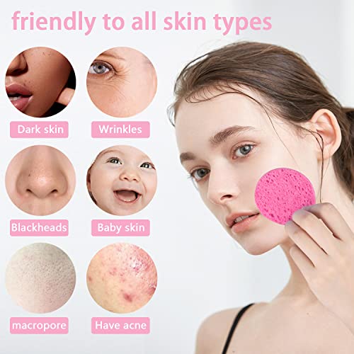 50-Count Compressed Facial Sponges, Round 100% Natural Cellulose Cosmetic Spa Sponges for Daily Facial Cleansing, Makeup and Mask Removal Exfoliating, Skin Massage, Pink - color: 50- Pack Pink