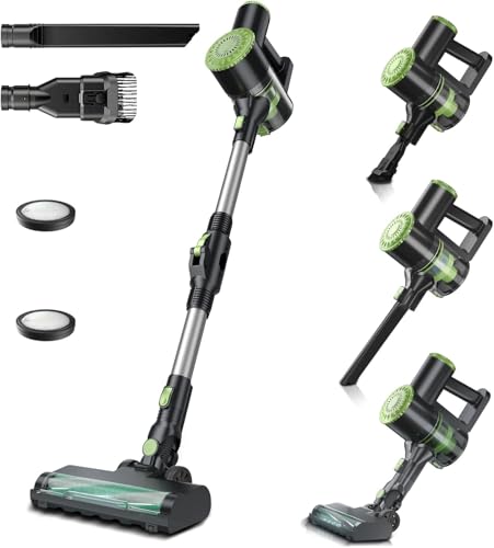 PRETTYCARELIFE 6-in-1 Cordless Vacuum Cleaner,Stick Vacuum with 180° Bendable Wand,High Power/Powerful Suction/Long Runtime,Self-Standing Wireless Vacuum for Hardwood Floor (Green) - color: Green