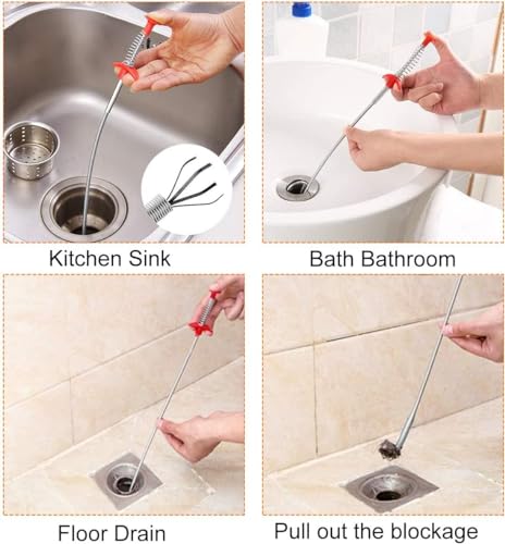 9-Piece Drain Clog Remover Kit - 35.5" Metal Clog Remover, 6x25" Drain Snake Hair Removal Tools, 2x18" Flexible Cleaning Brushes for Bathroom, Kitchen Sink, Shower, Toilet & Tub Drain Cleaning