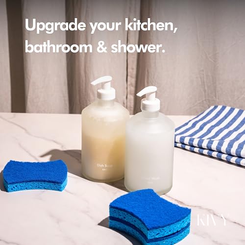KIVY Glass Soap Dispenser Set [INCL. Waterproof Labels] - Glass Soap Dispenser with Pump - Hand Soap and Dish Soap Set - for Kitchen, Shower & Bathroom - Refillable (Matte White) - color: Matte White