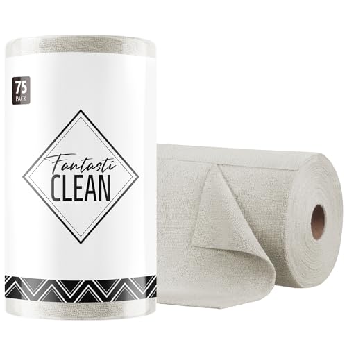 Fantasticlean Microfiber Cleaning Cloth Roll -75 Pack, Tear Away Microfiber Towels, 12" x 12", Reusable, Washable, Scratch Free, Ultra Absorbent Dishcloth for All-Around Cleaning Supplies (Cool Grey) - color: Cool Grey, size: 75 pack