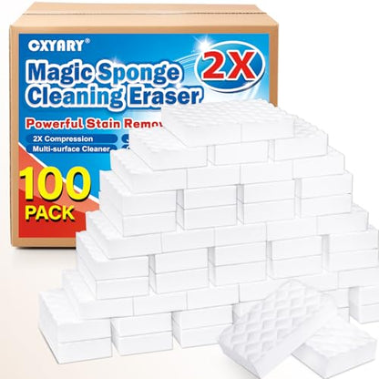 Magic Sponges Cleaning Eraser, 100Pack 2X Density Stronger Melamine Sponge Foam Pads, Multi-Functional Household Cleaner Dish Sponge, Cleaning Supplies for Kitchen, Bathroom, Floor, Sink,Wall Cleaner - size: 100