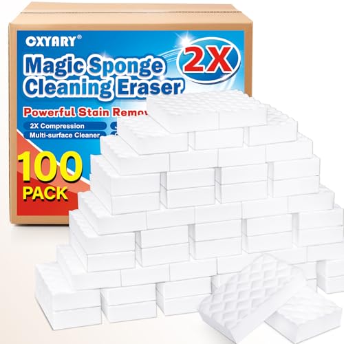 Magic Sponges Cleaning Eraser, 100Pack 2X Density Stronger Melamine Sponge Foam Pads, Multi-Functional Household Cleaner Dish Sponge, Cleaning Supplies for Kitchen, Bathroom, Floor, Sink,Wall Cleaner - size: 100