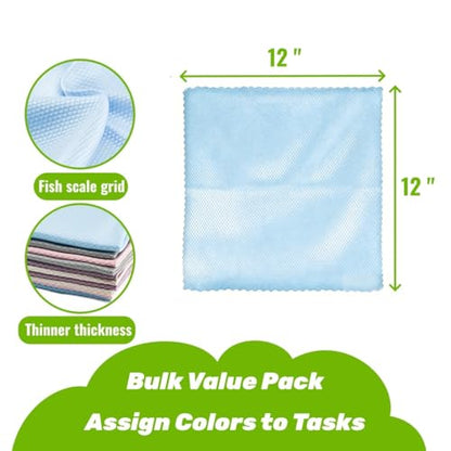 Magic Fish Scale Glass Cleaning Cloths 10 Pack, 12x12 Streak Free Lint Free Microfiber Rags for Car Windows Mirrors Stainless Steel