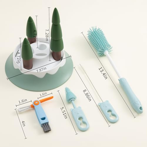 Chemimoso Baby Bottle Drying Rack and Cleaning Set, with Straight Silicone Baby Bottle Brush, Pacifier Brush, Straw Brush, Cup Lid Cleaning Brush, 2025 Xmas Holiday Surprise Gift for Newmom, Z Pink - style: Set, Z Pink