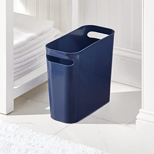 mDesign Plastic Small Trash Can, 1.5 Gallon/5.7-Liter Wastebasket, Narrow Garbage Bin with Handles for Bathroom, Laundry, Home Office - Holds Waste, Recycling, 10" High, Aura Collection, Navy Blue - color: Navy