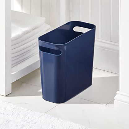 mDesign Plastic Small Trash Can, 1.5 Gallon/5.7-Liter Wastebasket, Narrow Garbage Bin with Handles for Bathroom, Laundry, Home Office - Holds Waste, Recycling, 10" High, Aura Collection, Navy Blue - color: Navy